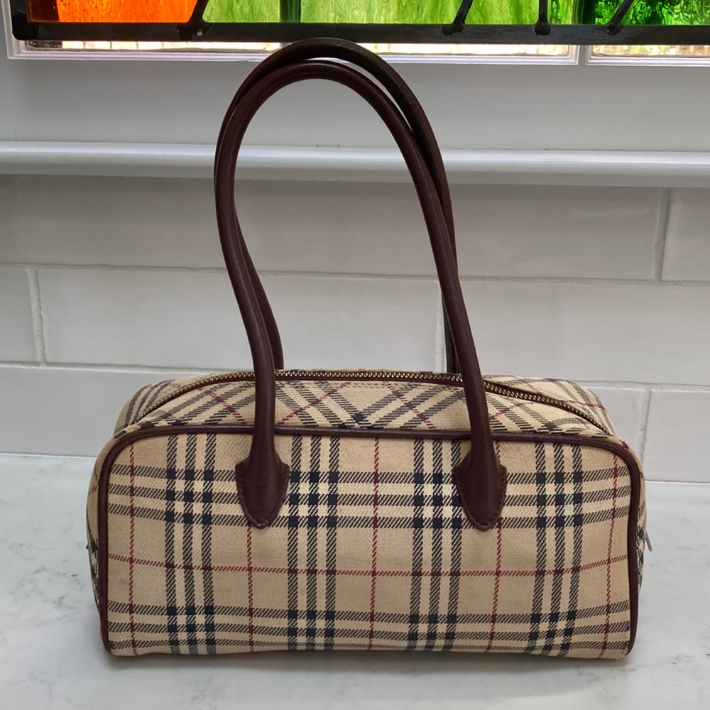 Burberry Nova plaid tweed and leather bag - Picture 2 of 10